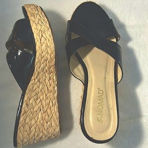 Nomad black & tan Espadrille wedge sandals